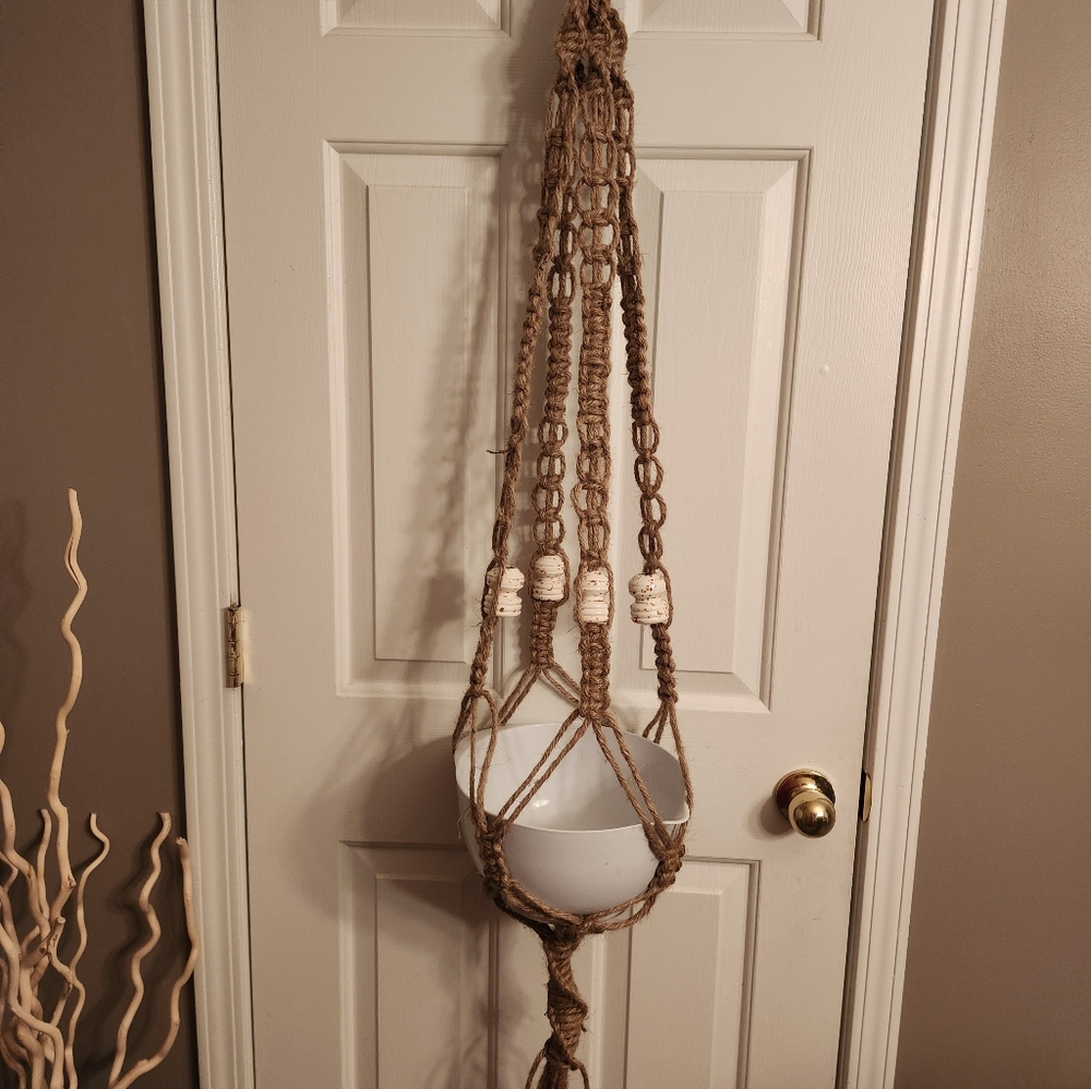 Natural Jute Boho Hanging Macrame Planter Handcrafted Ceramic Beads - Picture 2 of 5